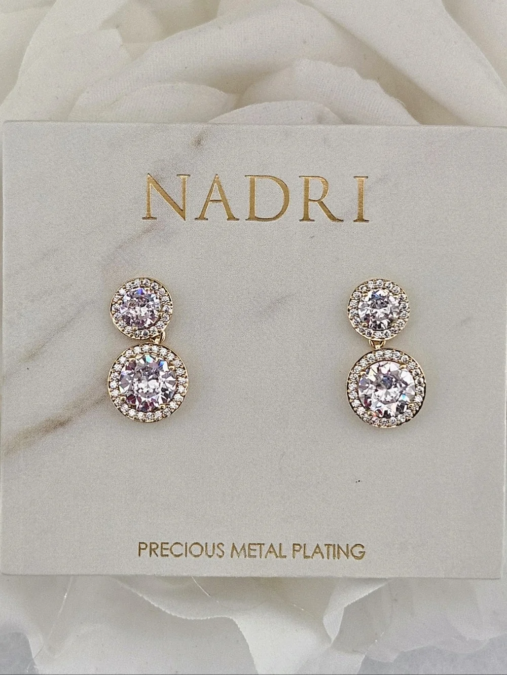 Nadri Halo Cubic Zirconia Drop Earrings Gold Precious Metal Plated Bridal Gift